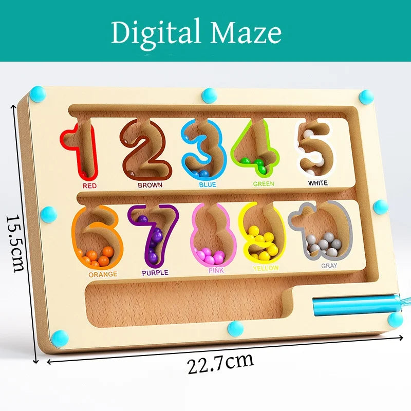 Montessori Jouet Éducatif Bois – Labyrinthe Magnétique de Couleurs & Chiffres – Puzzle d’Activité Motricité Fine pour Tout-Petits Garçons & Filles