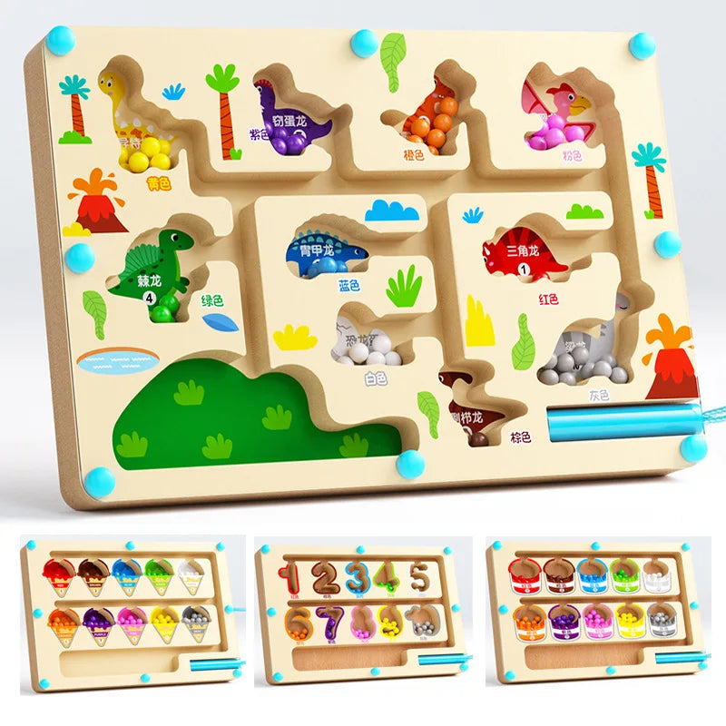 Montessori Jouet Éducatif Bois – Labyrinthe Magnétique de Couleurs & Chiffres – Puzzle d’Activité Motricité Fine pour Tout-Petits Garçons & Filles