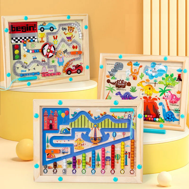 Montessori Jouet Éducatif Bois – Labyrinthe Magnétique de Couleurs & Chiffres – Puzzle d’Activité Motricité Fine pour Tout-Petits Garçons & Filles