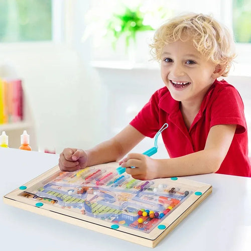 Montessori Jouet Éducatif Bois – Labyrinthe Magnétique de Couleurs & Chiffres – Puzzle d’Activité Motricité Fine pour Tout-Petits Garçons & Filles