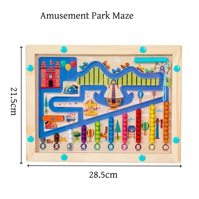 Montessori Jouet Éducatif Bois – Labyrinthe Magnétique de Couleurs & Chiffres – Puzzle d’Activité Motricité Fine pour Tout-Petits Garçons & Filles
