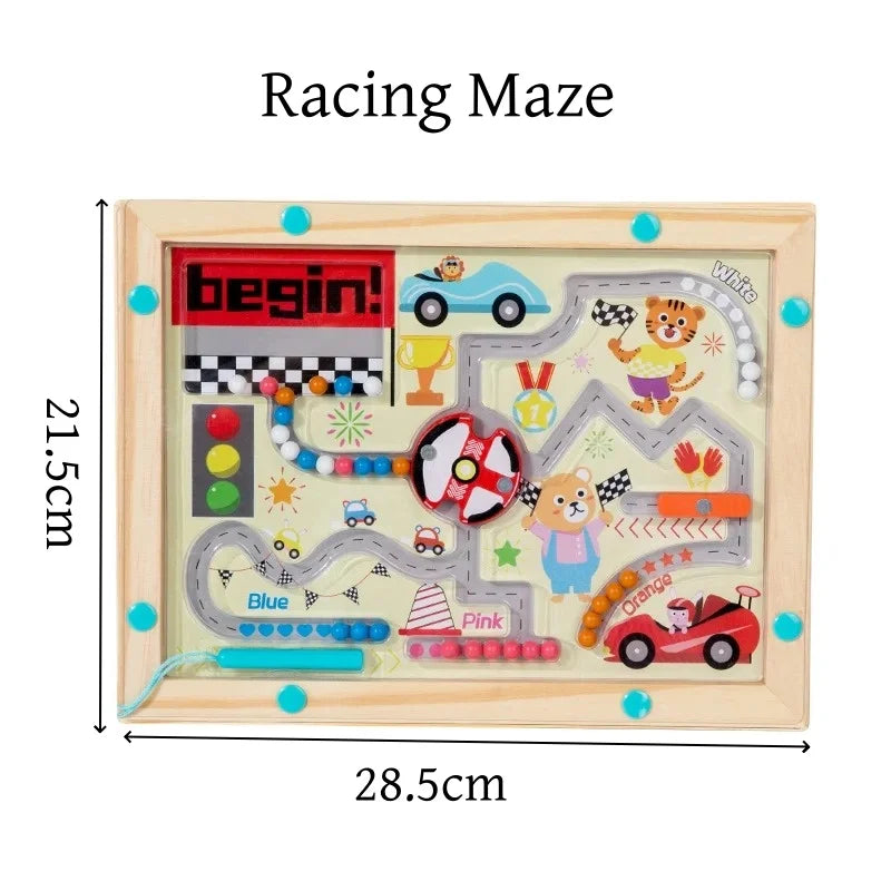 Montessori Jouet Éducatif Bois – Labyrinthe Magnétique de Couleurs & Chiffres – Puzzle d’Activité Motricité Fine pour Tout-Petits Garçons & Filles