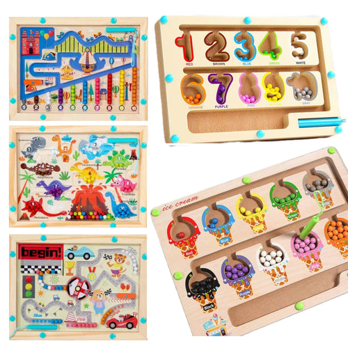 Montessori Jouet Éducatif Bois – Labyrinthe Magnétique de Couleurs & Chiffres – Puzzle d’Activité Motricité Fine pour Tout-Petits Garçons & Filles