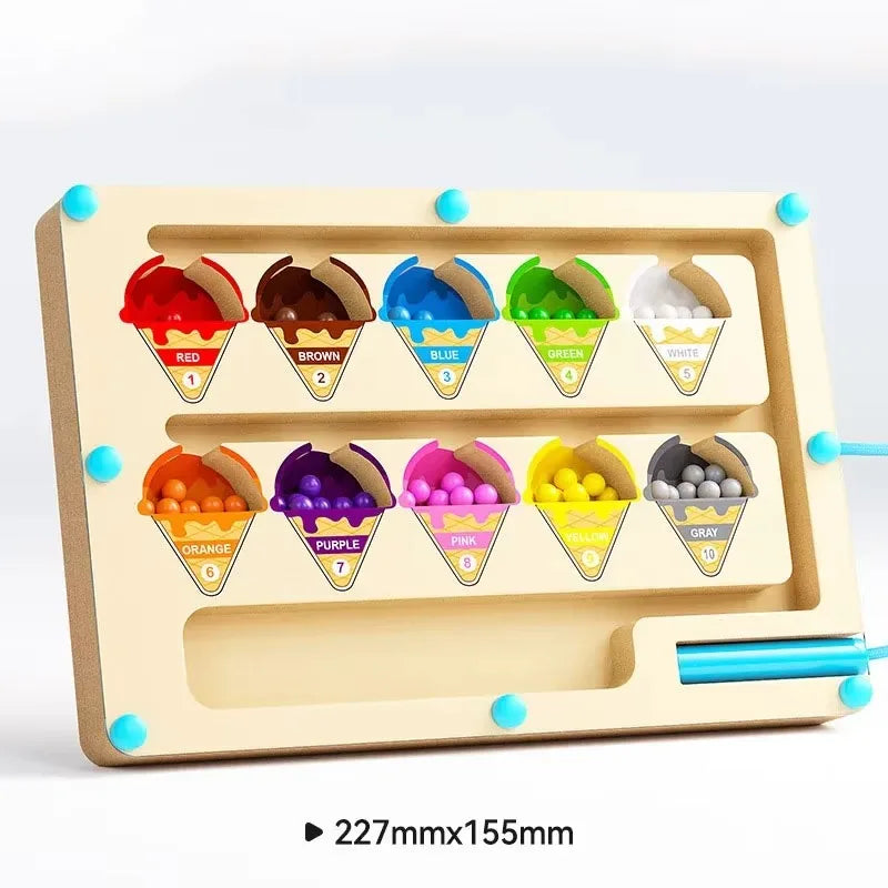 Montessori Jouet Éducatif Bois – Labyrinthe Magnétique de Couleurs & Chiffres – Puzzle d’Activité Motricité Fine pour Tout-Petits Garçons & Filles
