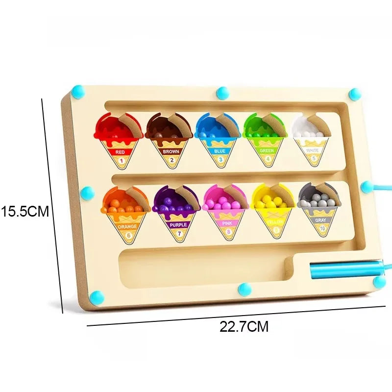 Montessori Jouet Éducatif Bois – Labyrinthe Magnétique de Couleurs & Chiffres – Puzzle d’Activité Motricité Fine pour Tout-Petits Garçons & Filles