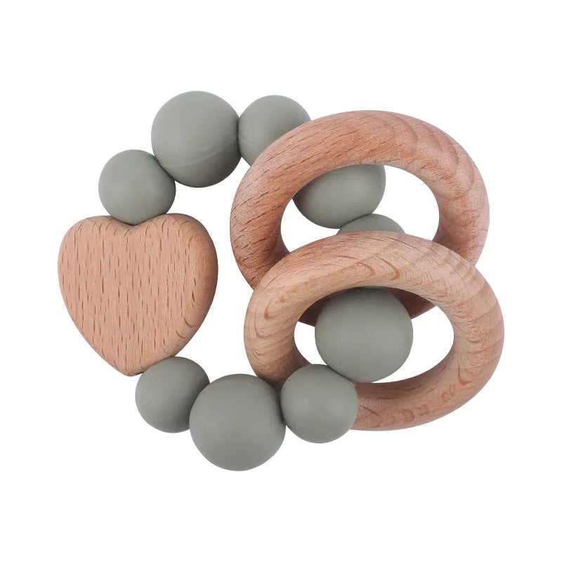 Anneau de dentition Montessori en bois de hêtre & silicone – Jouet apaisant bébé, accessoire de dentition sûr et naturel
