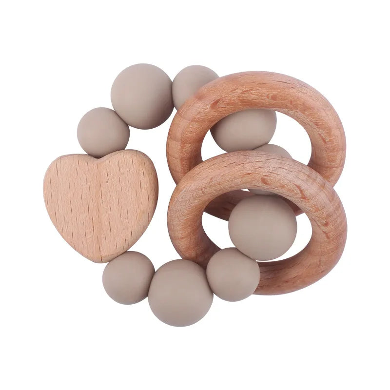 Anneau de dentition Montessori en bois de hêtre & silicone – Jouet apaisant bébé, accessoire de dentition sûr et naturel