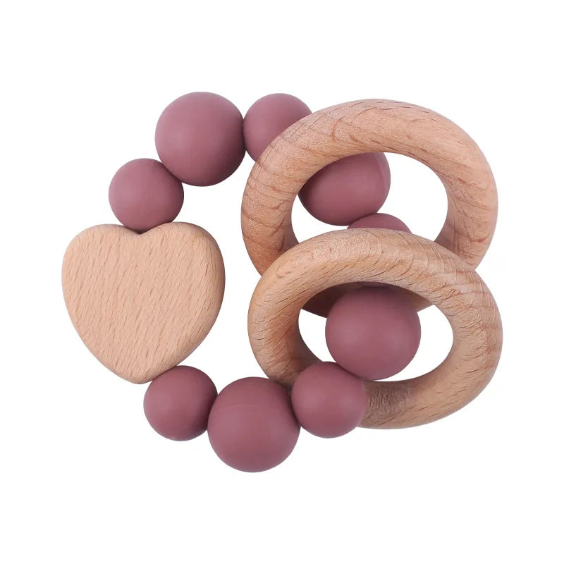 Anneau de dentition Montessori en bois de hêtre & silicone – Jouet apaisant bébé, accessoire de dentition sûr et naturel