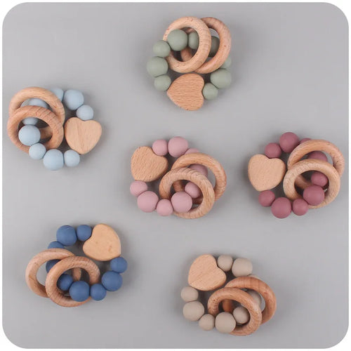 Anneau de dentition Montessori en bois de hêtre & silicone – Jouet apaisant bébé, accessoire de dentition sûr et naturel