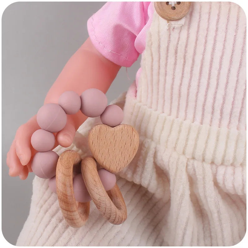 Anneau de dentition Montessori en bois de hêtre & silicone – Jouet apaisant bébé, accessoire de dentition sûr et naturel