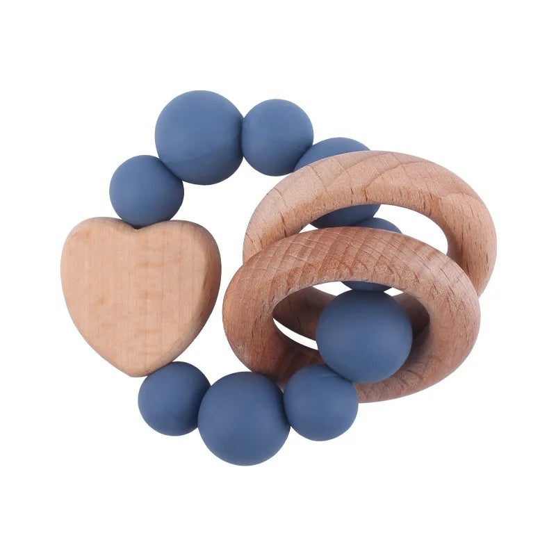 Anneau de dentition Montessori en bois de hêtre & silicone – Jouet apaisant bébé, accessoire de dentition sûr et naturel