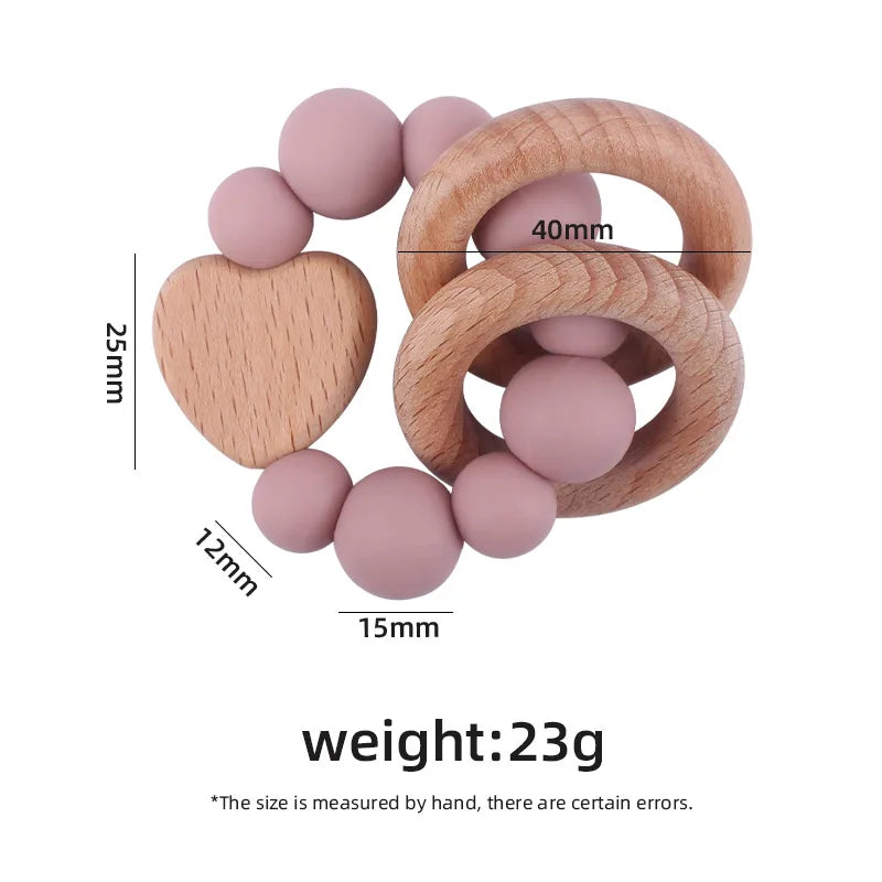 Anneau de dentition Montessori en bois de hêtre & silicone – Jouet apaisant bébé, accessoire de dentition sûr et naturel
