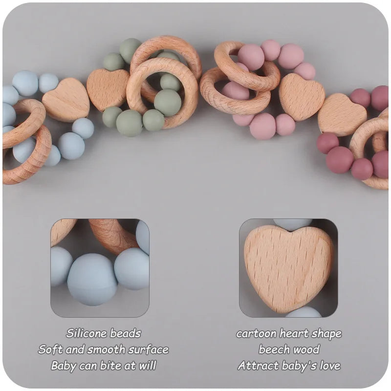 Anneau de dentition Montessori en bois de hêtre & silicone – Jouet apaisant bébé, accessoire de dentition sûr et naturel