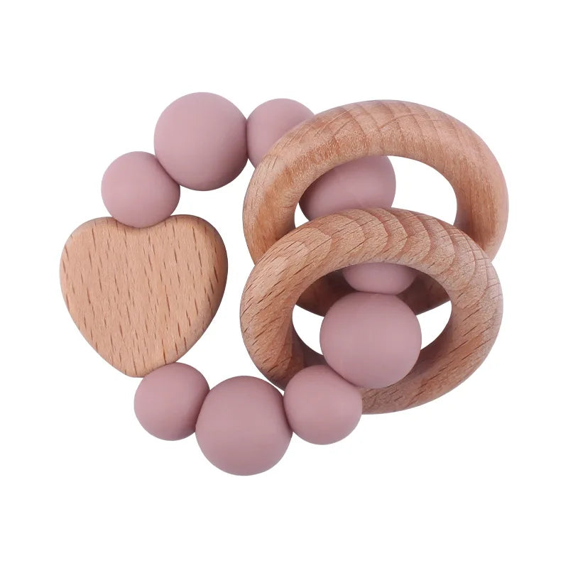 Anneau de dentition Montessori en bois de hêtre & silicone – Jouet apaisant bébé, accessoire de dentition sûr et naturel